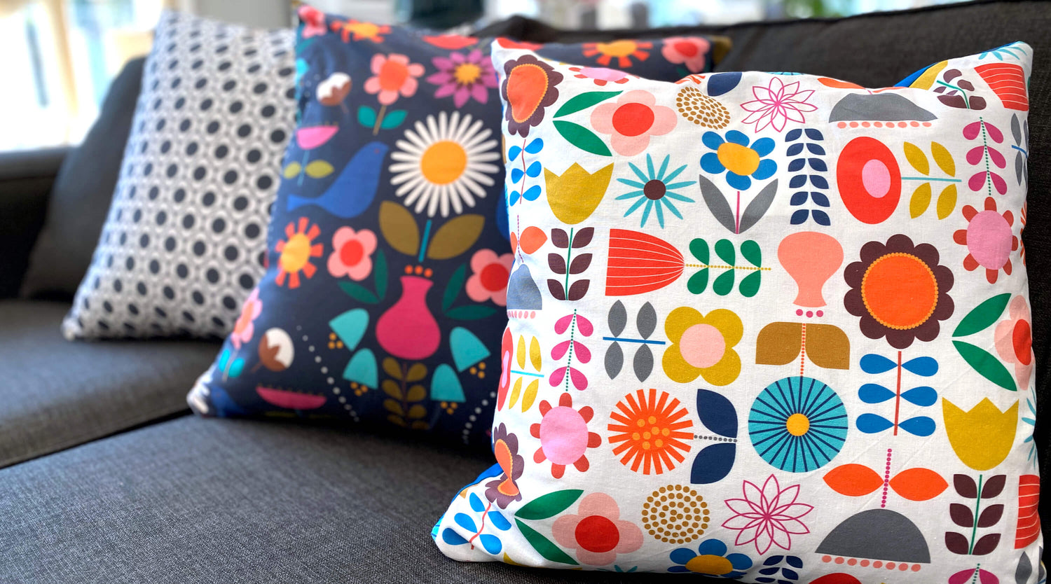 Hand sewn Floral Scandinavian themed cushion covers with bright colours