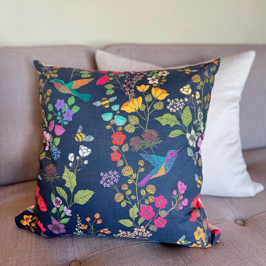 Hummingbirds and Bees Cushion Cover {Deep Blue}