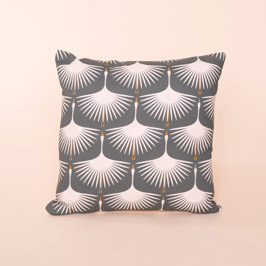 Kate Rhees Art Deco Swans Smoke Green 18x18” Cushion Cover