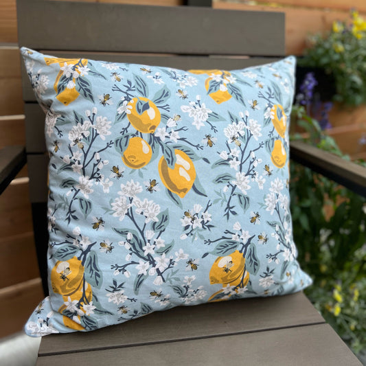 Bees & Lemons in Blue Cushion Cover